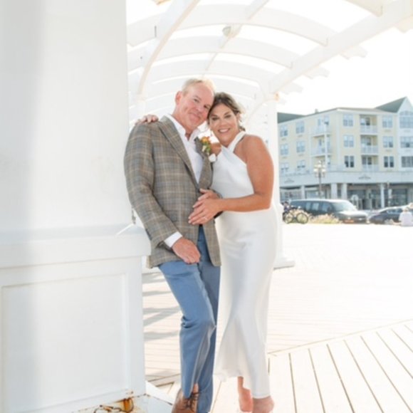 Galvan London Ivory Satin, Cropped Pandora Bridal Dress, Midi - Picture 1 of 14